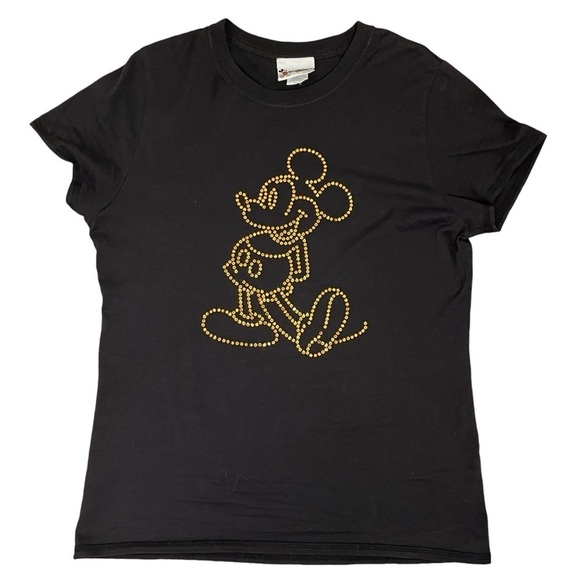 DISNEY 50th Anniversary Mickey Mouse Amber Rhinestone Embellished Cotton T-Shirt - Picture 1 of 13
